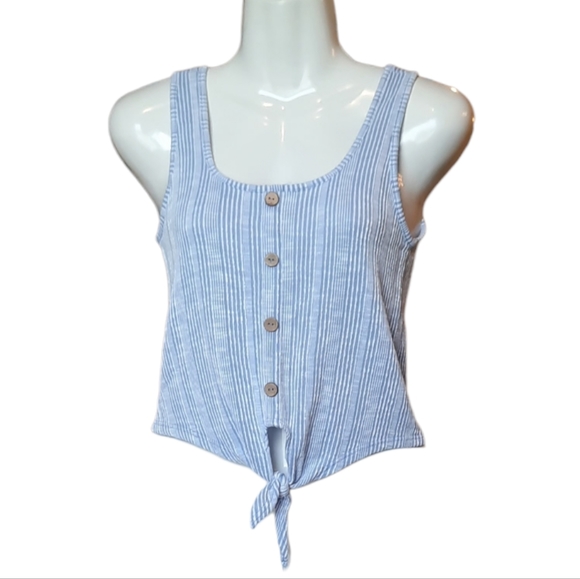 Caution To The Wind Tops - Caution to the Wind Cropped Tie Front Scoop Neck Tank